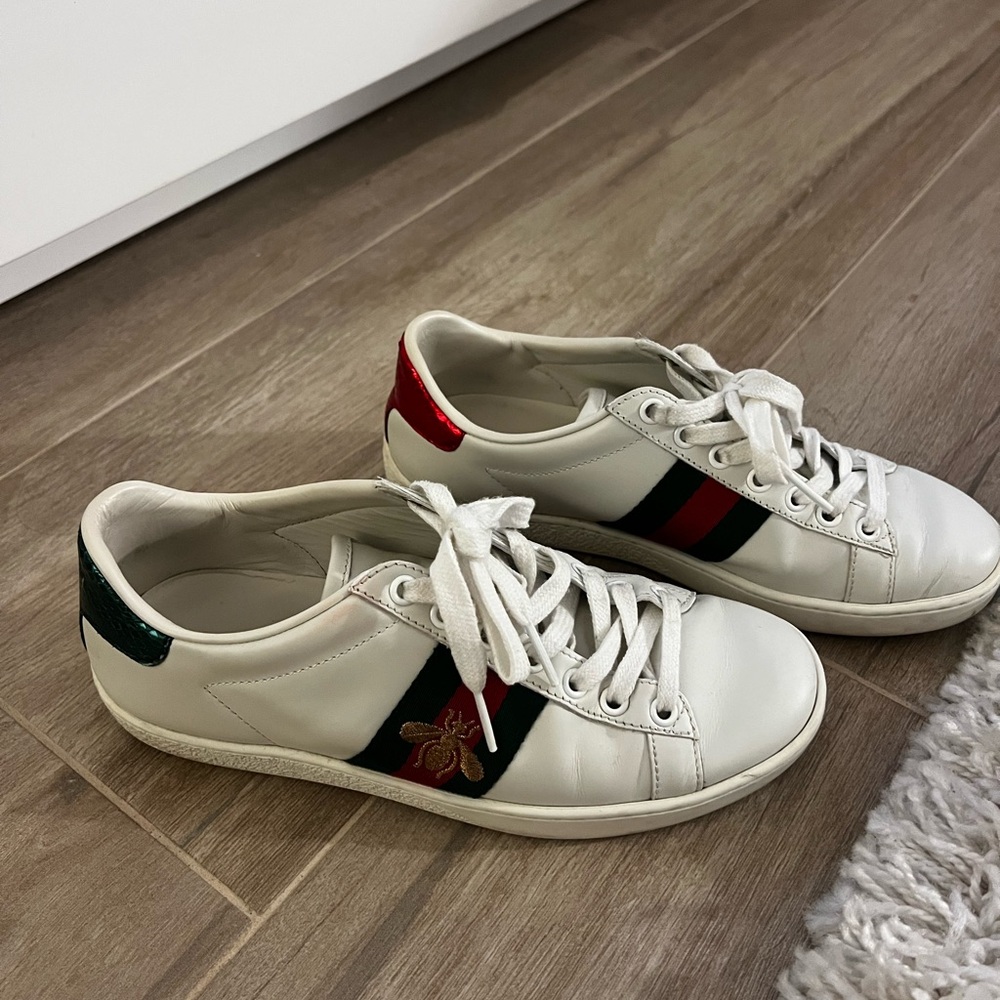 Gucci White Sneakers with Red and Green Accents